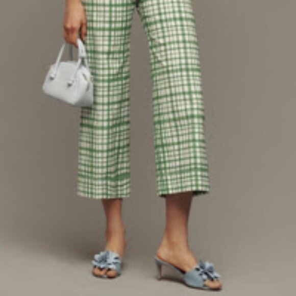 The Colette Cropped Wide-Leg Pants by Maeve in Green and White Plaid Size 25 - Picture 2 of 2